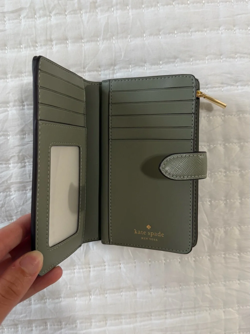 Kate Spade Olive Green Saffiano Wallet with Gold Logo